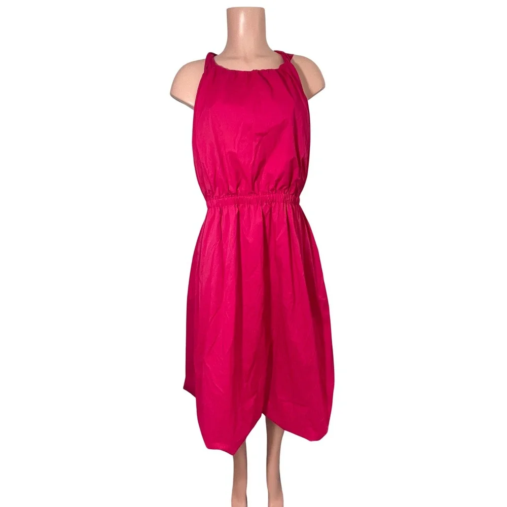 NWT Banana Republic Pink Twist Back Bubble Hem‎ Midi Dress Large 888773-02-1